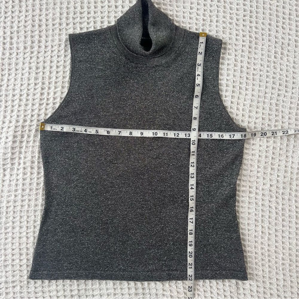 August Silk Shimmering Metallic Silver Knit Cardigan & Turtleneck Twinset SZ L - Picture 14 of 15